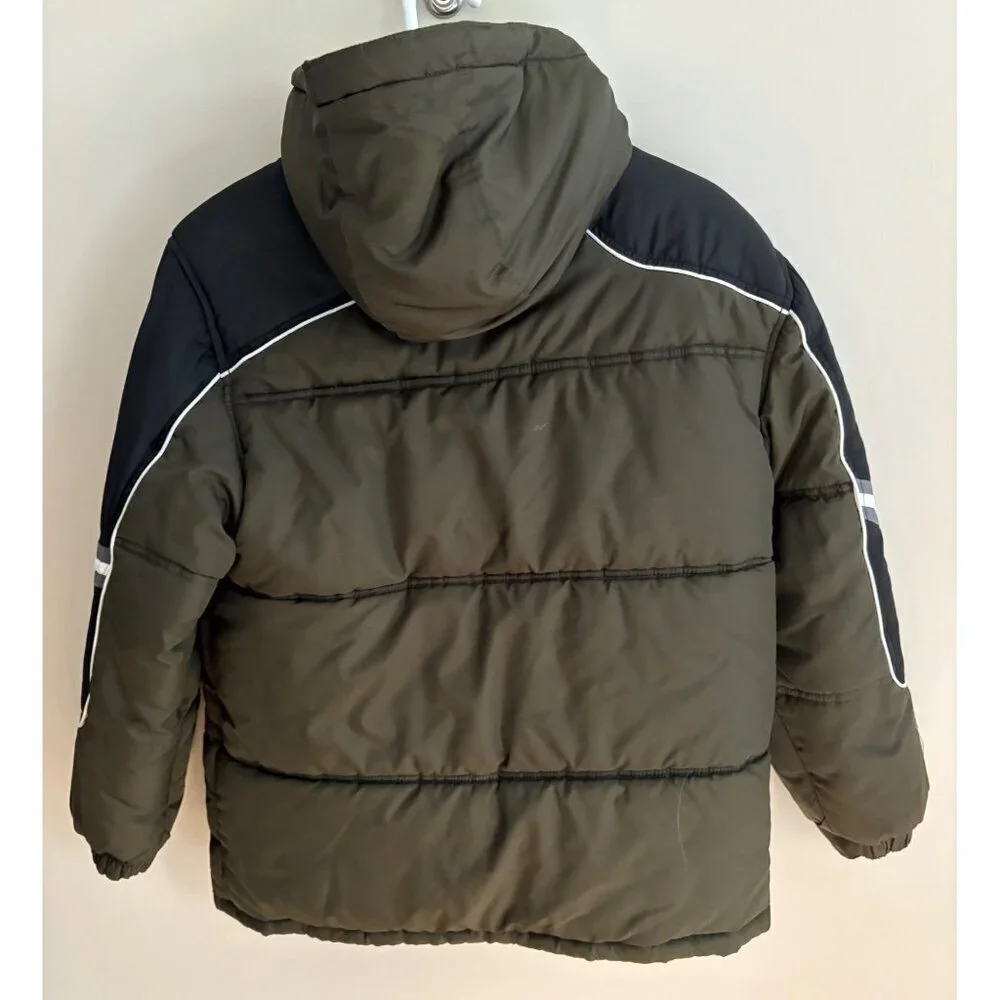 Protection System Boys Winter Jacket Size 14/16 Olive Green Black Hooded Puffer